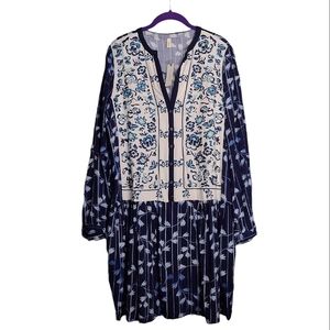 Anthropologie Tiny blue embroidered drop-waist dress XL NWT